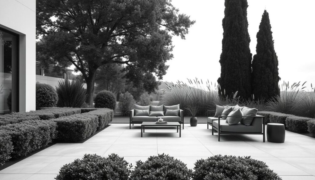 black and white outdoor patio design