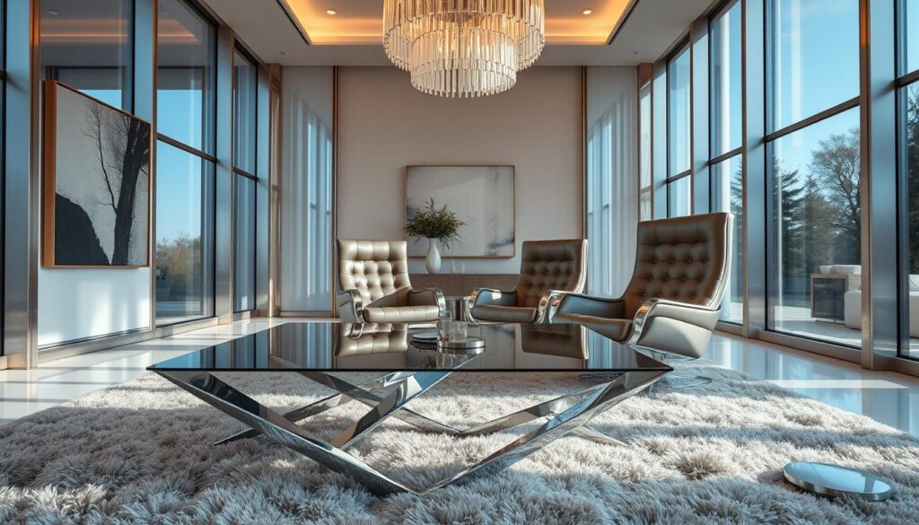 luxury interior design with metals and glass