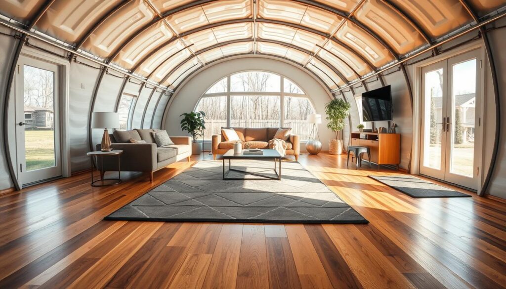 modern Quonset interiors flooring